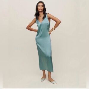 Reformation "LIAN" 100% Silk Sleeveless Maxi Dress Size M Teal Green
